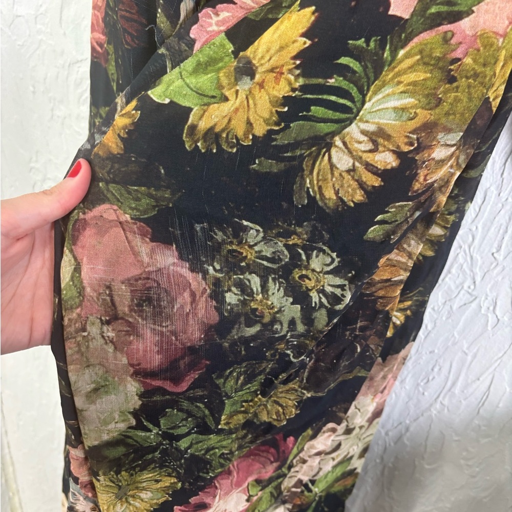 Reformation Floral tie front/ v-neck wide leg jumpsuit Black Size 4 - Picture 12 of 12
